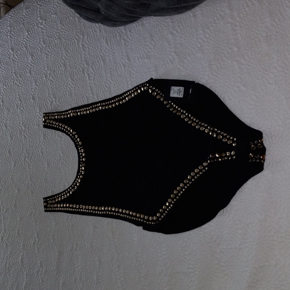 Fashion Nova spandex bodysuit. Black with gold studs. - Picture 10 of 13